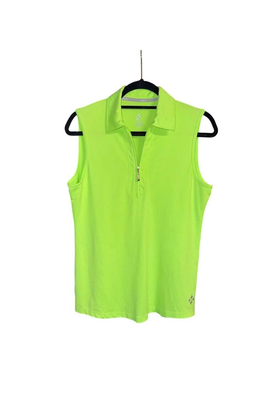 Jofit Lime Green Sleeveless Quarter Zip Golf Polo Shirt Size M